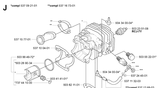 Cylinder Piston Diagram and Parts List for 334T 20031800001-20034400000 Husqvarna Chainsaw