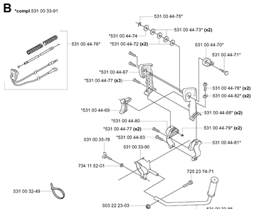 Handle And Controls Diagram and Parts List for 141B 20041400001-Current Husqvarna Leaf Blower / Vacuum