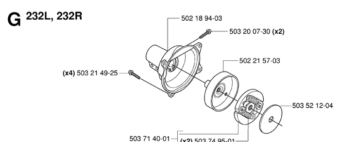 Clutch 2 Diagram and Parts List for 232R 20061400001-20144900000 Husqvarna Brush Cutter