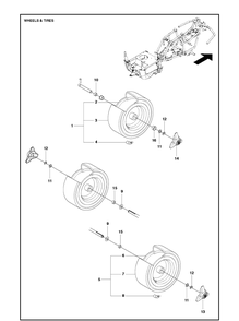 Wheels And Tires Diagram and Parts List for R112C5 (967178502)(2021-01) Husqvarna Lawn Mower