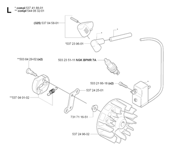 Ignition System Diagram and Parts List for HA850 20090900001 & Above Husqvarna Trimmer