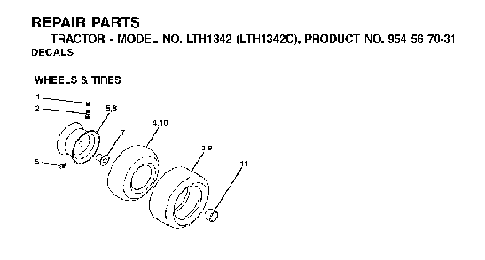 Wheels And Tires Diagram and Parts List for LTH1342 (LTH1342C, 954567031)(2001-11) Husqvarna Lawn Tractor