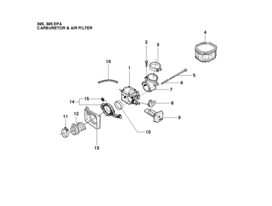 Carburetor And Air Filter Diagram and Parts List for 395XP-395XPG 395 XP W - 395 XP GW Husqvarna Chainsaw