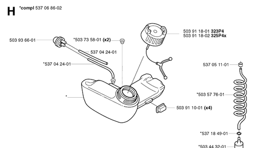 Fuel Tank Diagram and Parts List for 323P 20020100001-20021800000 Husqvarna Pole Saw