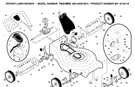 Product Complete Diagram and Parts List for 7021RES (96143001801)(2006-05) Husqvarna Lawn Mower