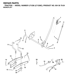 Mower Lift / Deck Lift Diagram and Parts List for LT1238-LT1238C 2001-10 Husqvarna Lawn Tractor