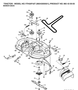 Mower Deck / Cutting Deck Diagram and Parts List for YTH20F42T (96043000501)(2006-02) Husqvarna Lawn Tractor