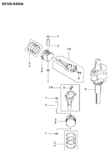 Piston And Crankshaft Diagram and Parts List for FH430V 2003-06 Husqvarna Engine
