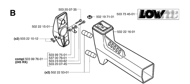 Tower 2 Diagram and Parts List for 245R 20023100001-Current Husqvarna Brush Cutter