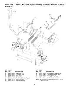 Mower Lift / Deck Lift Diagram and Parts List for 2348LS (96043007700)(2008-11) Husqvarna Lawn Tractor
