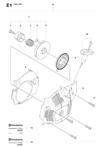 Starter Diagram and Parts List for 240E 20080100001-20091400000 Husqvarna Chainsaw