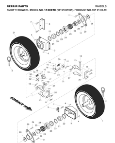Wheels And Tires Diagram and Parts List for 1130STE (96191001901)(2007-10) Husqvarna Snow Blower