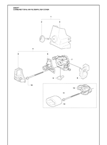 Carburettor And Air Filter/Filter Cover Diagram and Parts List for 338XPT 2010-02 Husqvarna Chainsaw