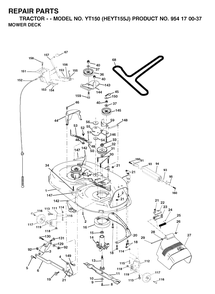 Mower Deck / Cutting Deck Diagram and Parts List for YT150 (954170037-J)(2001-09) Husqvarna Lawn Tractor