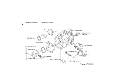 Cylinder Piston Diagram and Parts List for 336 20040100001-20051000000 Husqvarna Chainsaw