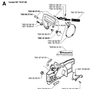 Chain Brake Diagram and Parts List for 242 19981800001-20013500000 Husqvarna Chainsaw