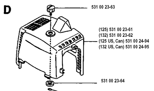 Cylinder Cover Diagram and Parts List for 125L 19931400001-20053600000 Husqvarna Edger