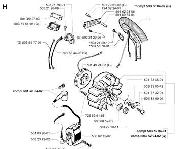 Electrical Diagram and Parts List for 254 19980900001-19992300000 Husqvarna Chainsaw