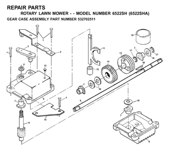 Gear Case Diagram and Parts List for 6522SH (954222718)(2001-01) Husqvarna Lawn Mower