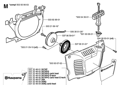 Starter 2 Diagram and Parts List for 359 20060600001-20070900000 Husqvarna Chainsaw