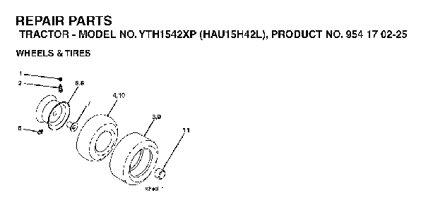Wheels And Tires Diagram and Parts List for YTH1542XP (HAU15H42L, 954170225)(2005-05) Husqvarna Lawn Tractor
