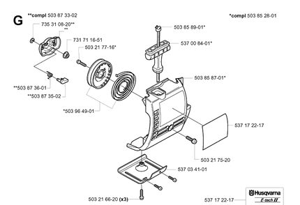 Starter Diagram and Parts List for 326P 20013500001-20021799999 Husqvarna Pole Saw