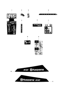 Decals Diagram and Parts List for R15T (966414201)(2010-07) Husqvarna Lawn Tractor