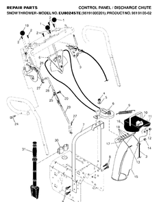 Control Panel And Discharge Chute Diagram and Parts List for 8024STE (EU8024STE)(2007-01) Husqvarna Snow Blower