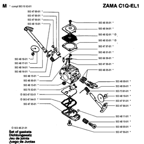 Carburetor Details Diagram and Parts List for 45 19952300001-19981800000 Husqvarna Chainsaw