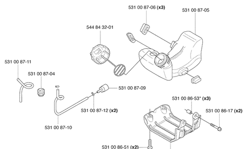Fuel Tank Diagram and Parts List for 324RX 2009-06 Husqvarna Brush Cutter