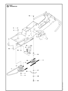 Chassis, Engine And Pulleys Diagram and Parts List for R220T (966785701)(2012-03) Husqvarna Lawn Mower