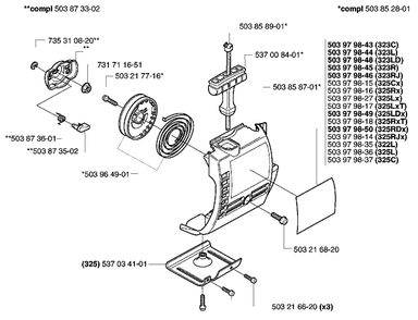Starter Diagram and Parts List for 325CX 2002-01 Husqvarna Trimmer