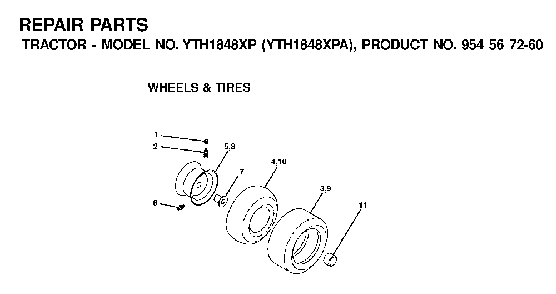 Wheels And Tires Diagram and Parts List for YTH1848XPA (954567260)(2001-02) Husqvarna Lawn Tractor