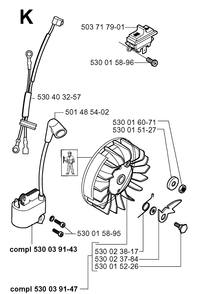 Ignition System Diagram and Parts List for 141 20013500001-20030100000 Husqvarna Chainsaw
