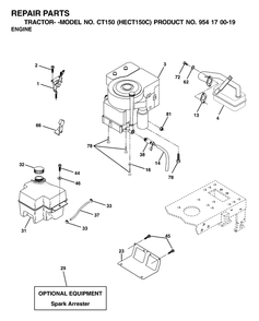 Engine And Cutting Equipment Diagram and Parts List for CT150 (954170019-C)(2001-01) Husqvarna Lawn Tractor