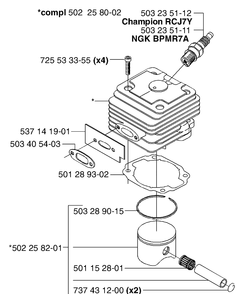 Piston/Cylinder Diagram and Parts List for 265RXEPA 2002-08 Husqvarna Brush Cutter