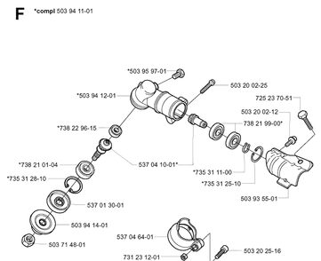 Bevel Gear Diagram and Parts List for 326C 20010900001-20020500000 Husqvarna Edger