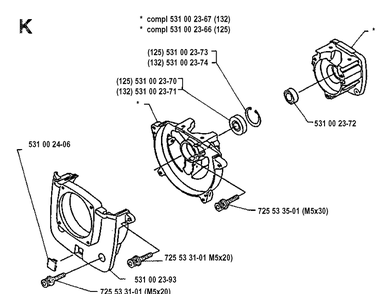 Crankcase Diagram and Parts List for 132LD 19904400001-19920100000 Husqvarna Edger