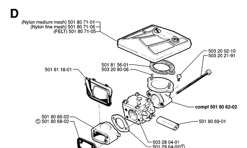 Carburetor And Air Filter 2 Diagram and Parts List for 288 19974900001-20000600000 Husqvarna Chainsaw