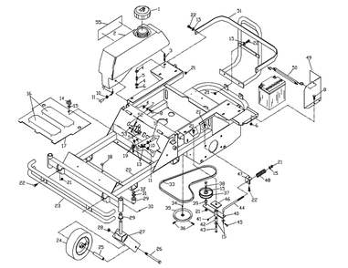Main Frame Assembly Diagram and Parts List for ZTHKW4218 2000-05 Husqvarna Lawn Mower