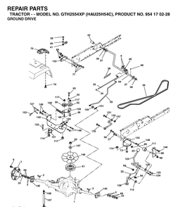 Drive Diagram and Parts List for GTH2554XP (HAU25H54C)(2005-04) Husqvarna Lawn Tractor