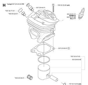 Cylinder Piston 2 Diagram and Parts List for 575XP 20051400001-20070100000 Husqvarna Chainsaw