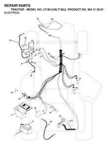 Electrical Diagram and Parts List for LT130 (954110031-J)(2003-01) Husqvarna Lawn Tractor