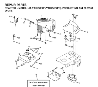 Engine Diagram and Parts List for YTH1542XP (954567253)(2001-12) Husqvarna Lawn Tractor