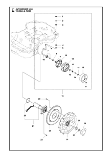 Wheels And Tires Diagram and Parts List for 505H 2021-01 Husqvarna Lawn Mower
