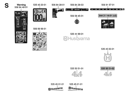 Decals Diagram and Parts List for RIDER155AWD (965080001)(2006-01) Husqvarna Lawn Mower