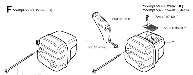Muffler Diagram and Parts List for 353 20023500001-20041000000 Husqvarna Chainsaw