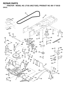Drive Diagram and Parts List for LT125 (954170033-C)(2002-01) Husqvarna Lawn Tractor