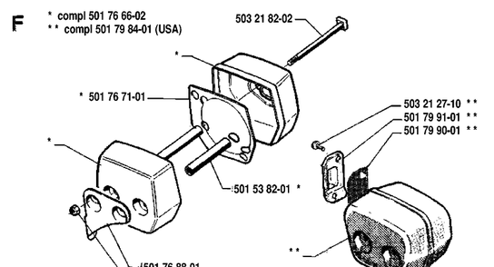 Muffler Diagram and Parts List for 55 19914000001-19942300000 Husqvarna Chainsaw