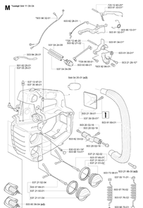 Fuel Tank And Handle Diagram and Parts List for 334T 20060100001-20063600000 Husqvarna Chainsaw